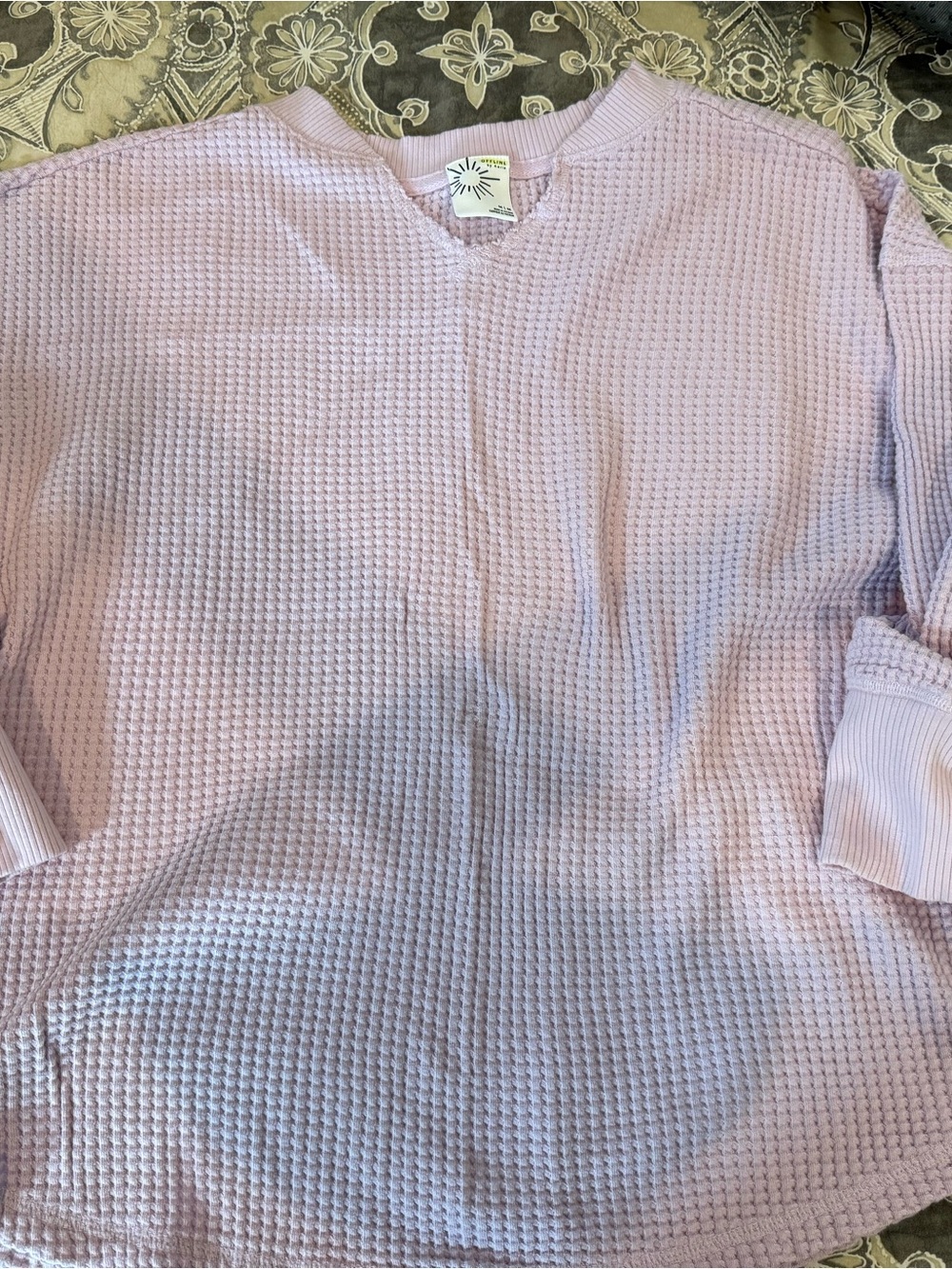 aerie Lavender Waffle-Knit Long Sleeve Top
